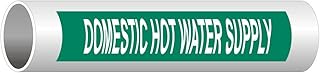 ComplianceSigns.com Domestic Hot Water Supply (White Legend On Green Background) Pipe Label Decal, 8x2 inch 5-Pack Vinyl for Pipe Markers