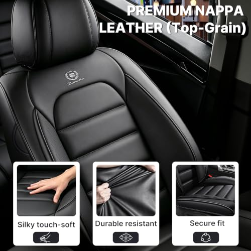 Image of Front Set Car Seat Covers for Jeep Compass 2007-2026, Waterproof Stain-Resistant Seat Cover, Premium Nappa Leather Seat Protectors with Storage Pockets(Standard 2 Seats /Black)