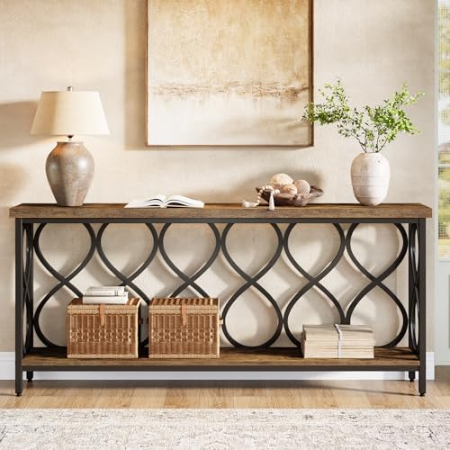 Image of Tribesigns 70.9 inch Long Console Table, 2-Tier Industrial Sofa Table Behind Couch, Narrow Entryway Accent Tables for Hallway, Foyer