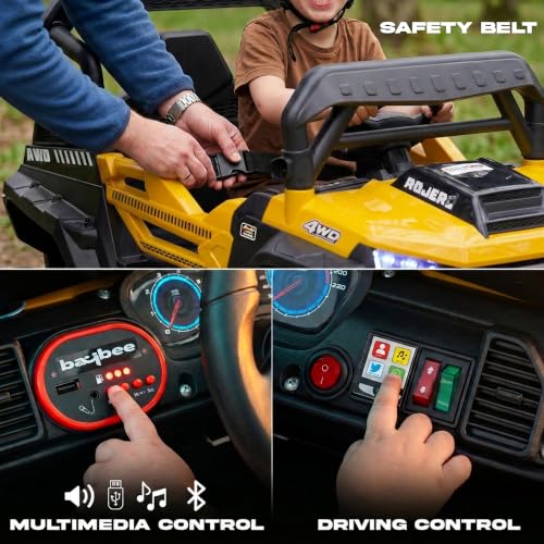 Image of Baybee Roger Electric Car for Kids with Parental Control | Baby Battery Operated Ride On Toy Car with 4x4 Motor, RGB Lights, Music & Swing Mode | Rechargeable Battery Car for Kids 2-6 Years (Yellow)