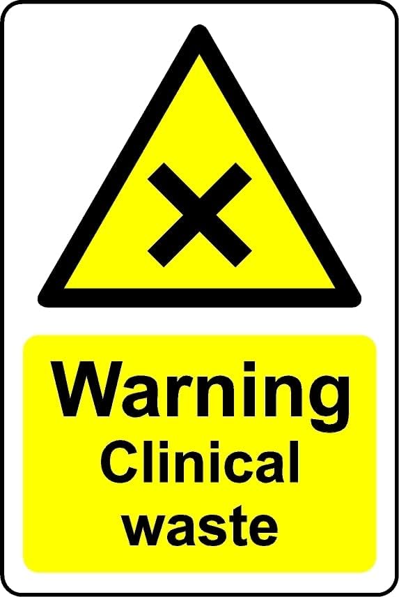 Warning clinical waste safety sign - Self adhesive sticker (100mm x 150mm)