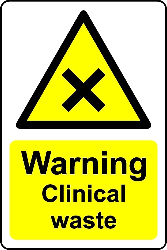 Warning clinical waste safety sign - Self adhesive sticker (100mm x 150mm)