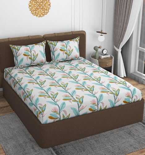 Image of VOMZER Premium 320 TC Fitted Bed Sheet with Full Elastic - Deep Pocket Design - Wrinkle Resistant Fitted Bedsheet Double King 72x78 Bronze Tree