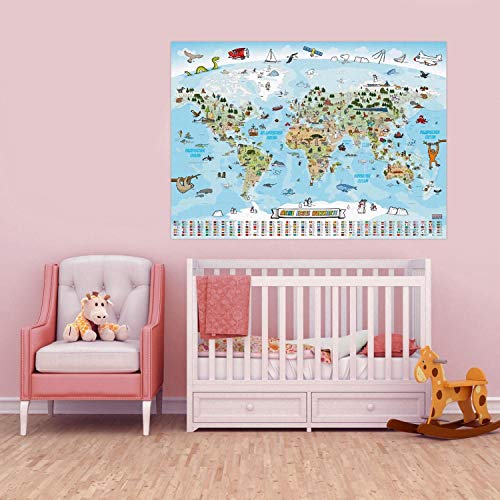 GOODS+GADGETS Panorama wereldkaart voor kinderen XXXL - 160 x 120 cm wereldkaart voor kinderen volledig met de hand… - Image 5