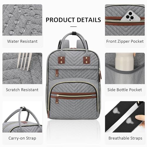 Image of Tenot Diaper Bag Backpack for Women with Changing Pad, Baby Bag with Insulated Pockets Multifunctional Diaper Bags For Baby Girl Boy Waterproof Baby Bags For Boys Girls Maternity Bag Grey