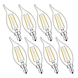 AOMRYOM 2W Candelabra LED Filament Bulb 25W Equivalent 3000K Warm White, E12 Base LED Chandelier Bulbs, Antique Style CA11 Clear Glass Candle Light Bulbs, Non-Dimmable, Pack of 8