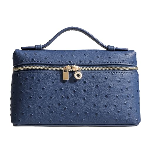 Rejolly Crossbody Bag for Women Small Pouch Top-Handle Leather Bag Designer Shoulder Handbag Quiet Luxury Trendy Purse Ostrich Navy Blue (Gold Hardware)