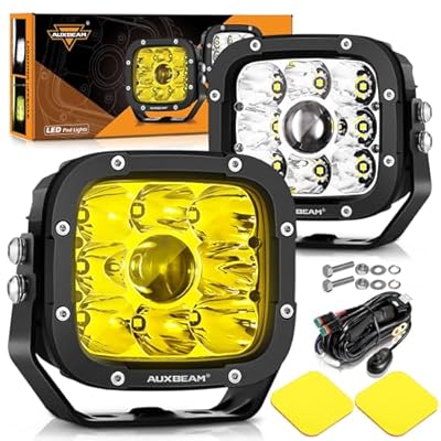 Auxbeam 5 Inch LED Pods, XP-Ultra Series Offroad Driving Light 110W Super Spotlight Cube Light Bar Amber Cover, Super Bright Amber Yellow Fog Lights for Truck Jeep Ford Bumper Roof, 2 Years Warranty