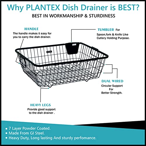 Image of Plantex GI Metal Dish Drainer Basket for Kitchen Utensils /Dish Drying Rack /Bartan Basket(Size - 56 x 43 x 20 cm /Black)