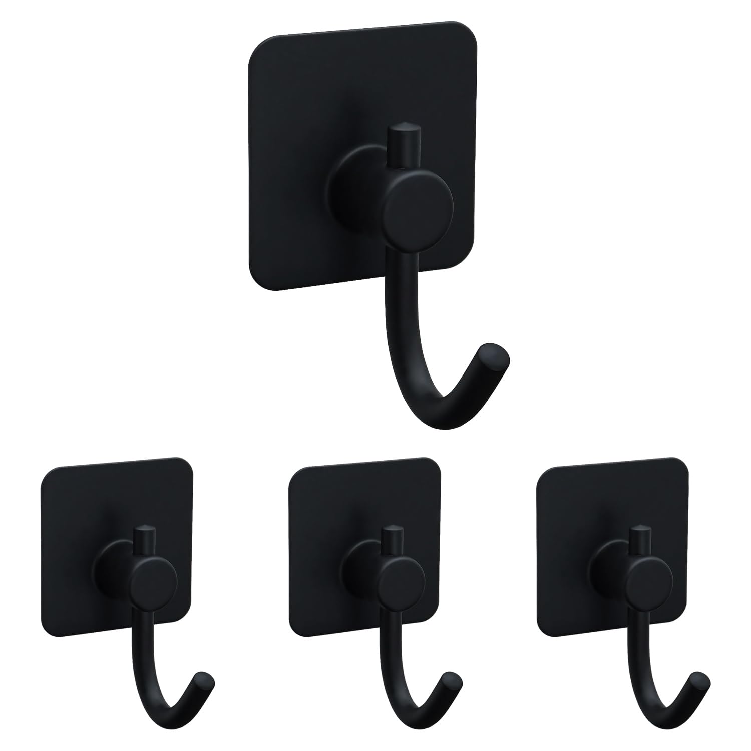 Freshfresh 4 Pack Self Adhesive Hooks Towel Hanger Stainless Steel Stick on Wall for Coat Robe Clothes Bathroom Shower Toiletries Kitchen Storage, Waterproof & Heavy Duty Sticky, Black
