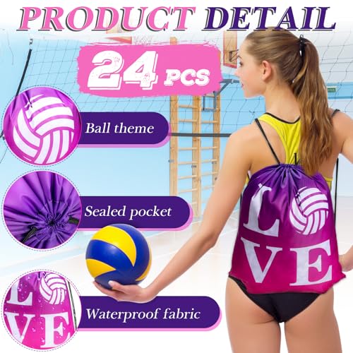 Reginary 24 Pcs Volleyball Drawstring Backpack Volleyball Gift Bags Cinch Sport Gym Travel Sack Bag for Men Women (Pink)3
