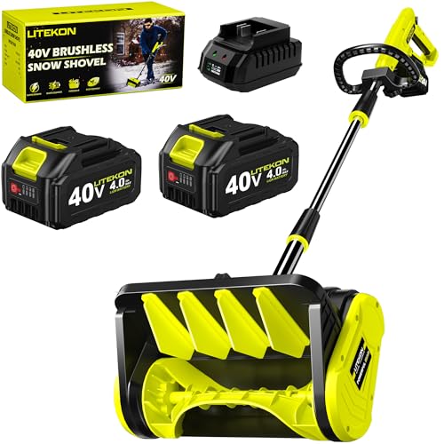 Litekon 40V Brushless Cordless Snow Shovel, 13-Inch Electric Snow Blower with 2X 4.0Ah Batteries &...