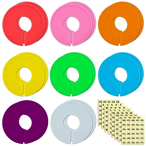 16 Pack Closet Dividers for Clothes Round Colorful Plastic Size Closet Rack Dividers Hangers, 8 Sizes of Clothing Stickers Clear Digital Labels 240 Total
