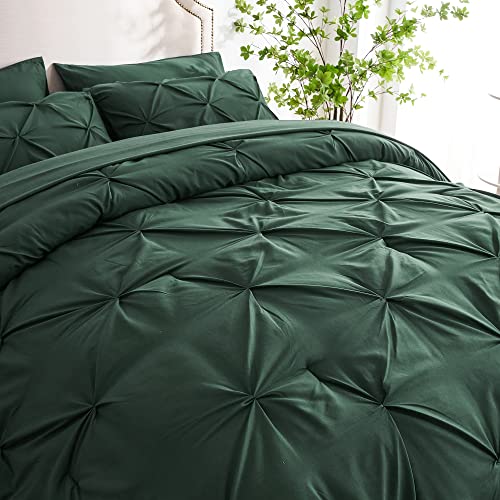 Ubauba 7pc King Size Comforter Set with Sheets Dark Green, Emerald 7 Pieces Pinch Pleat Bed in a Bag, All Season Hunter Green Beddings Set with Comforters (Green,King)