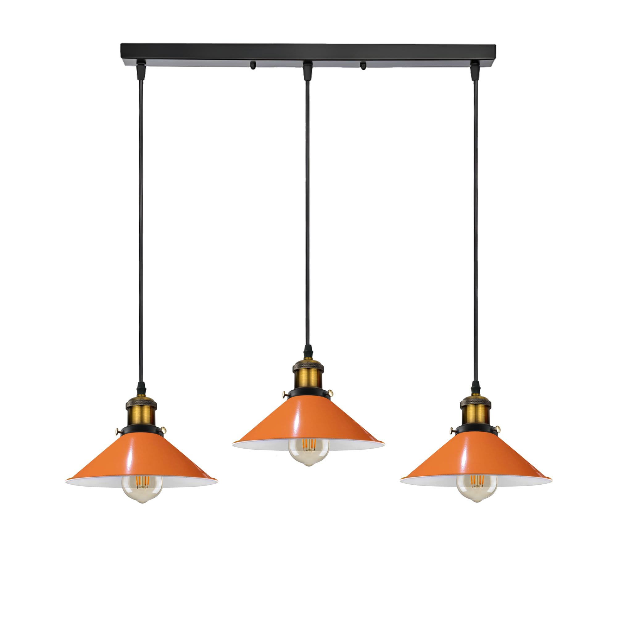 LEDSone 3 Head Ceiling Pendant Light, Vintage Metal Ceiling Cone Shape E27 Pendant Light Fitting Fixture for Living Room, Bedroom, Dining Room, Kitchen, Hallways