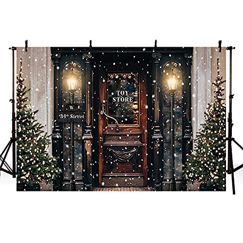 2.1 x 1.5 m Retro Natale Toy Story Street Photography Sfondo Inverno Fiocco di Neve Albero di Bambino Ritratto Fondali Vintage Lampada Festa di Foto Banner Puntelli