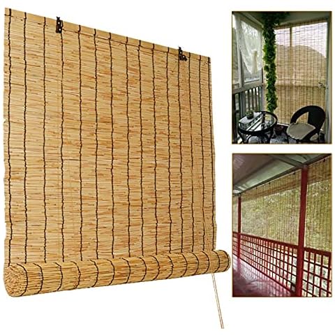 Pxzybd Bamboo Roller Blinds,Reed Curtain,Sun Shade,Roman Blinds,Straw Curtain,Indoor Outdoor Roll Up Shades,Width 50cm 60cm 70cm 80cm 90cm 100cm 110cm 120cm 130cm 140cm 150cm,W×H-50x100cm/20x39in Cover