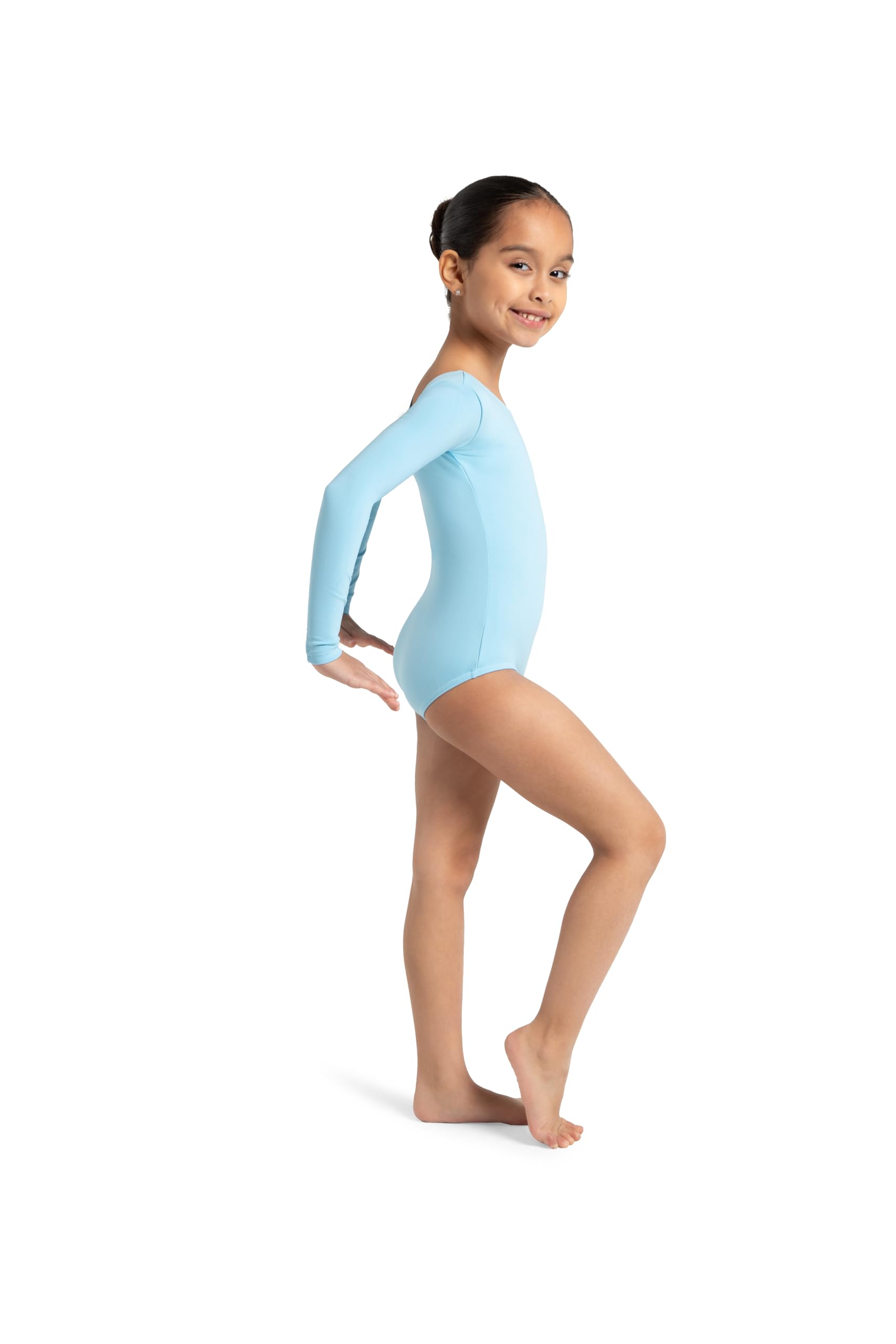 Capezio - Maillot de ballet de manga larga de nailon para niños en diferentes colores (azul claro, L (10-12 años)