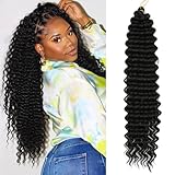 Deep Wave Crochet Hair 22Inch 3Packs Ocean Wave Crochet Synthetic Hair Extensions Curly Braiding Hair Extensions For Black Women Deep Wavy Crochet Hair(22Inch,1B)