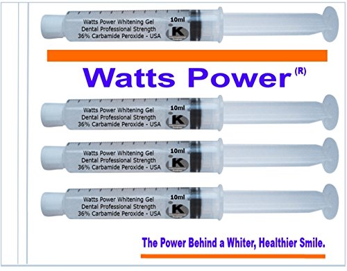 Watts Power Deep Stain 36% Teeth Whitening Gels - Home Use Huge 10ml - Same Results As 44% but Safer & Without the Sting - Optimized OTC Formula with Dual Action Surface & Deep Stain Whitening in As Little As 15 Minutes - Made in the USA