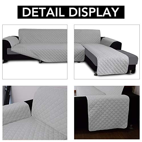 Image of Easy-Going L Shape Sofa Slipcover - Sectional Couch Cover with Chaise Lounge - Reversible Sofa Cover for Pets & Kids (Large, Light Gray /Light Gray)