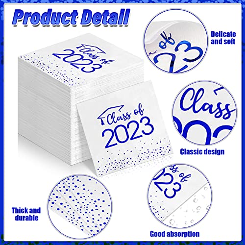 100Pcs Class Of 2023 Graduation Napkins,Disposable Congrats Grad Napkins,Congratulation Foil Dot Paper Hand Towels For 2023 High School University College Graduation Party Decorations（Blue） #TOP2