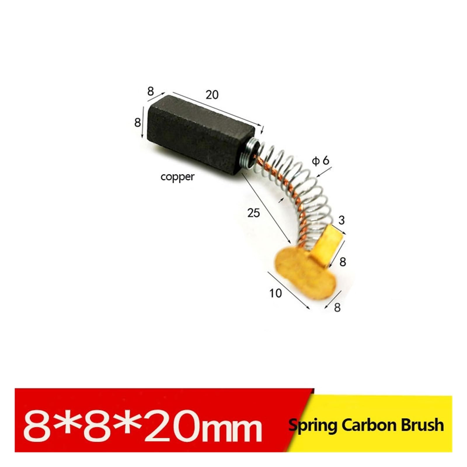 Escobilla de carbón de resorte 8 * 8 * 20, escobilla de carbón de motor de cobre 8x8x16/18/30, escobilla de motor de de alto carbono(Carbon-8x8x16mm)