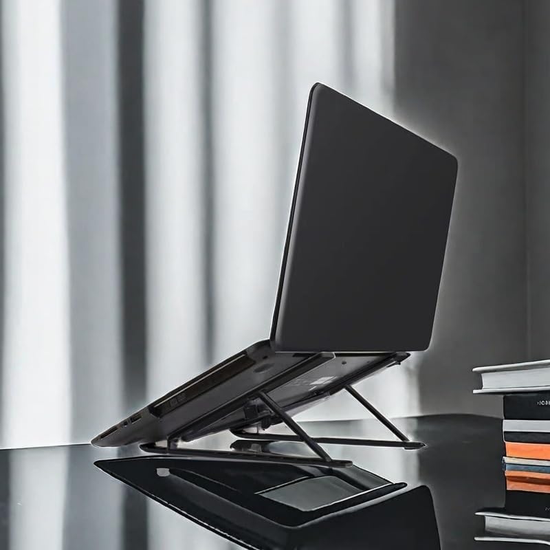 Adjustable Laptop Stand for Desk Foldable Portable Laptop Riser with Ten-Degree Angle Free Adjustment ABS+Silicone Laptop Accessories for Laptops,Tablets, and Books Black — view 3