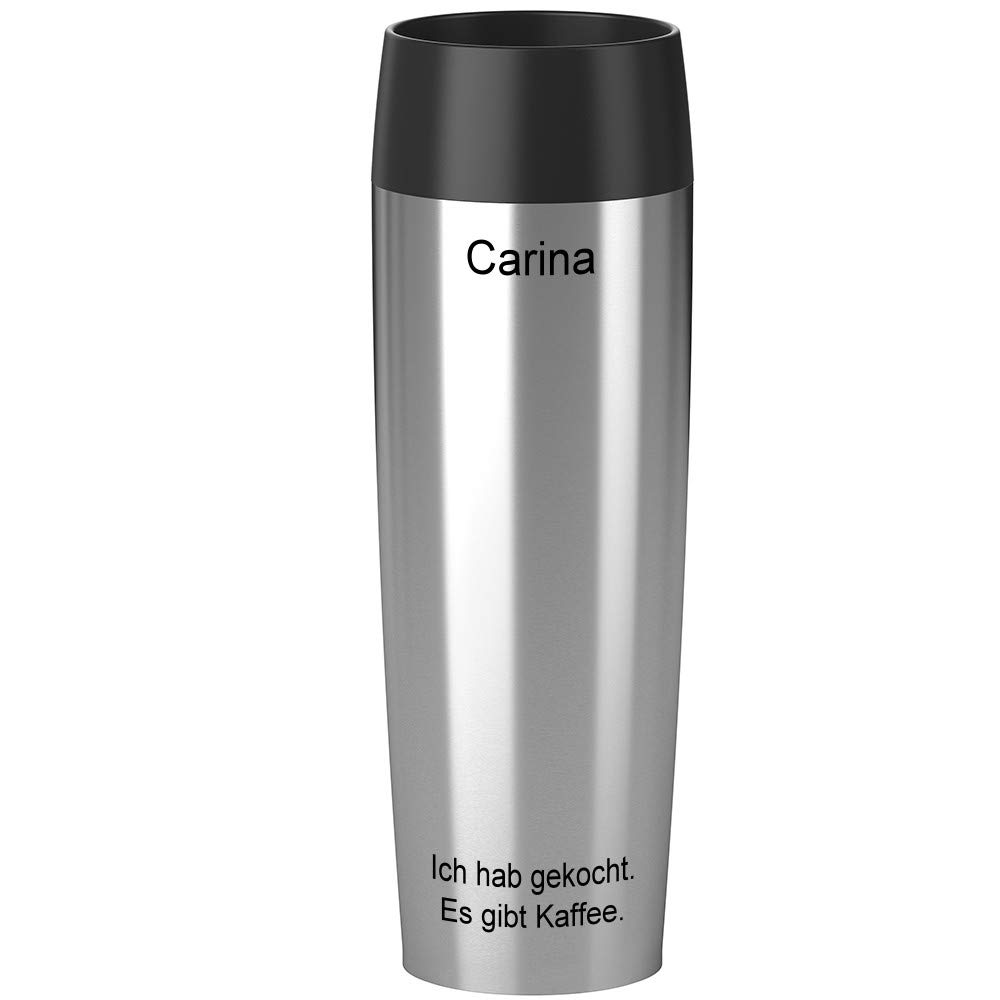 Isolierbecher MIT Gravur - Oben & UNTEN - (z.B. Namen) TRAVEL Mug Grande XXL 500ml Edelstahl Silber, 4h heiß/ 8h kalt, 100% dicht, auslaufsicher, Kaffee & Tee Thermo to-go-Becher