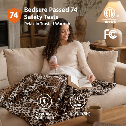 Image of Bedsure Heated Blanket Throw, Leopard Print Pattern Electric Blanket