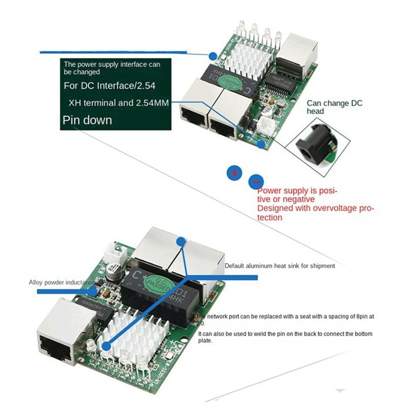 Przemysłowy minimalny trzyportowy 1000M Gigabit RJ45 standardowy moduł przełącznika sieciowego 5V-12V rozdzielacz zasilany