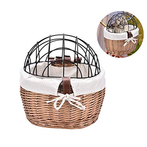 Ouken Fahrradkorb Fahrrad Wicker Hundekorb Hundefahrradkorb Mit Eisenrahmen Beweglichen Fahrrad-pet Basket Hand-Woven-Speicher-Korb Geeignet Für Hunde, Katzen, Kleintiere