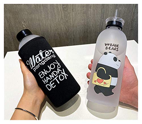 Waterbeker Plastic fles van 1000 ml Cartoon Frosted Water Cup Lekvrij drinkgerei Panda Bear Pattern Transparante sport drinkwaterfles (capaciteit: 1000 ml, kleur: 2 4) - Image 6