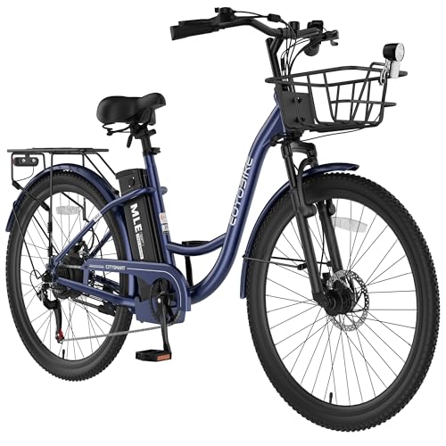 350W Electric Bike for Adults, 20MPH 7-Speed Commuter Ebike, 36V 10.4Ah Removable Battery, Aluminum Frame, Front Suspension, Dual Disc Brakes, Basket & Rear Rack, 330 lbs Load