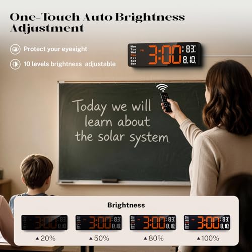 Image of Digital Wall Clocks,16 inch Large Display LED Digital Clock with Remote Control,LED Wall Clock with 8 RGB Color Night Light,Alarm,Date,Week,Temp,DST for Living Room & Office