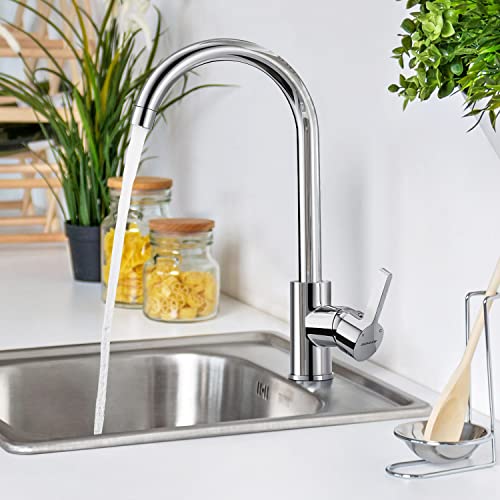 (3 Schläuche) Niederdruckarmatur, Einhebel Niederdruck Armatur Küche mit 360° Drehbar Auslauf für Küche & Waschbecken, Spültischarmatur für drucklose Boiler, Chrom - Image 3