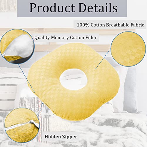 Image of Ear Piercing Pillow for Side Sleepers, Pillow with an Ear Hole for CNH and Ear Pain Ear Inflammation Pressure Sores, O-Shaped Side Sleeping Pillow, Ear Guard Pillow(Yellow)