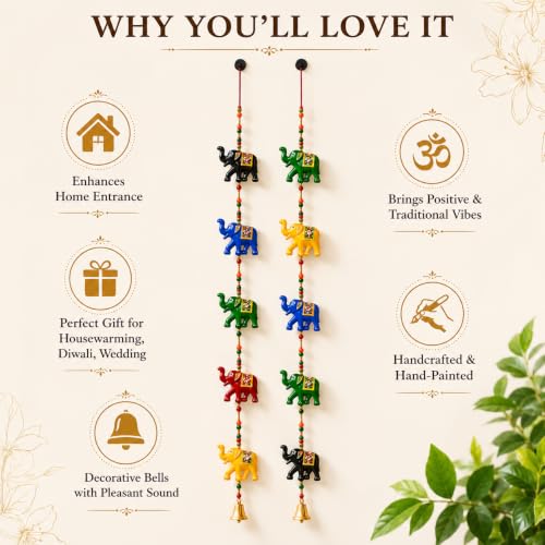 Image of Bindian Toran for Main Door Decorative Door Thoranam Hanging Diwali Decoration for Home Entrance Wall Decor Hanging Ornament Traditional Festive Welcome Decor for House (Elephant Plastic Pack of 2)
