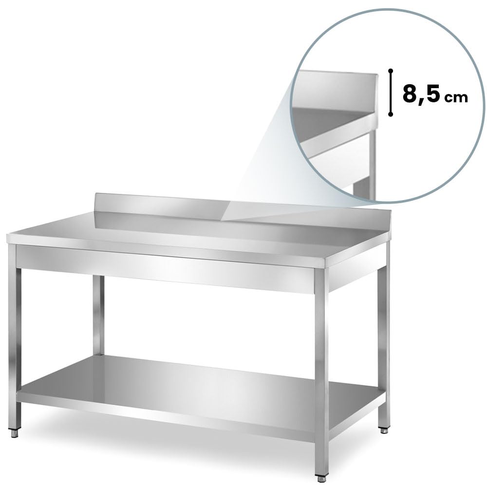 TECNA FOOD Tavolo da lavoro in acciaio INOX con ALZATINA e RIPIANO INFERIORE per cucine professionali bar hotel - profondità 70 cm - altezza 85 cm regolabile (70X70X85cm)