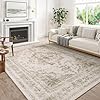 Vintage Area Rug 5×7 Indoor Living Room Taupe Washable Medallion Large Carpet Traditional Retro Accent Throw Rug Low Pile Non Slip Distressed for Kitchen Office Dining Room Bathroom Bedroom