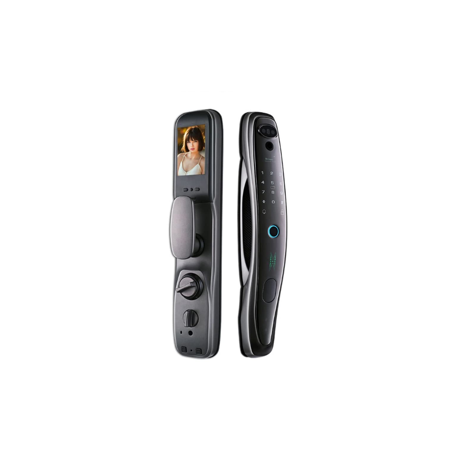 Inteligentny zamek do drzwi, Tuya Smart 3D Face Blokada drzwi Security Face Camera Monitor Inteligentne hasło linii papilarnych Biometryczny klucz elektroniczny Odblokuj(Gray-24-240-6068)