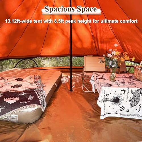 Image of TOMOUNT TOMOUNT Canvas Bell Tent with Stove Jack, 4-6 Person Use with 360 Ventilated Mesh, Dia13.1FT for Family Camping Glamping Yurt Tent 4 Seasons