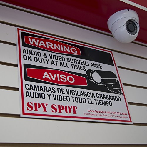 Placa CCTV de plástico Warning Audio and Video Surveillance on Duty At All Times em inglês/espanhol