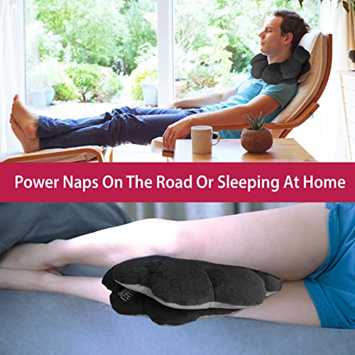 Total Pillow New Hug Travel Pillow, Adjustable Fleece Neck Pillow With Head Support, Great For Lumbar Support, Tech Neck, Side Sleeping, Airplane Or Car Trips, Single, Black & Gray #TOP5