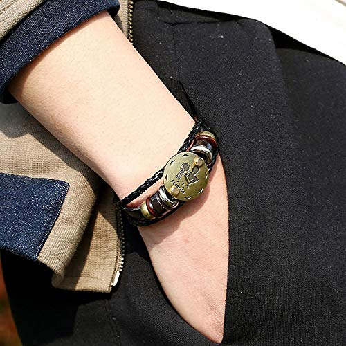 Image of Young & Forever Zodiac Sign Multi-Strand Genuine Leather Bracelet for Men & Boys - Adjustable Tribal Wristband with Antique Metal Charm