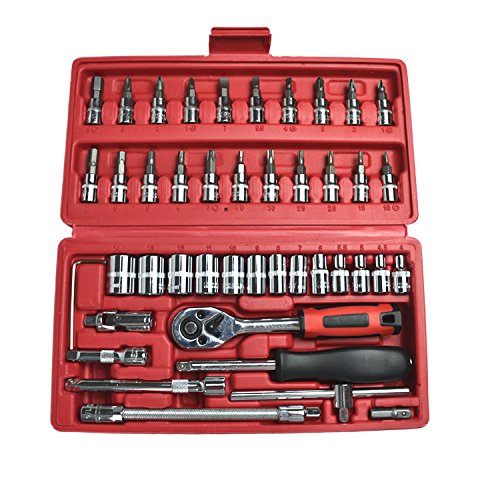 Zoostliss 46pcs 1/4-Inch Socket Set Car Repair Tool Ratchet Wrench Combo Tools Kit Auto Repairing