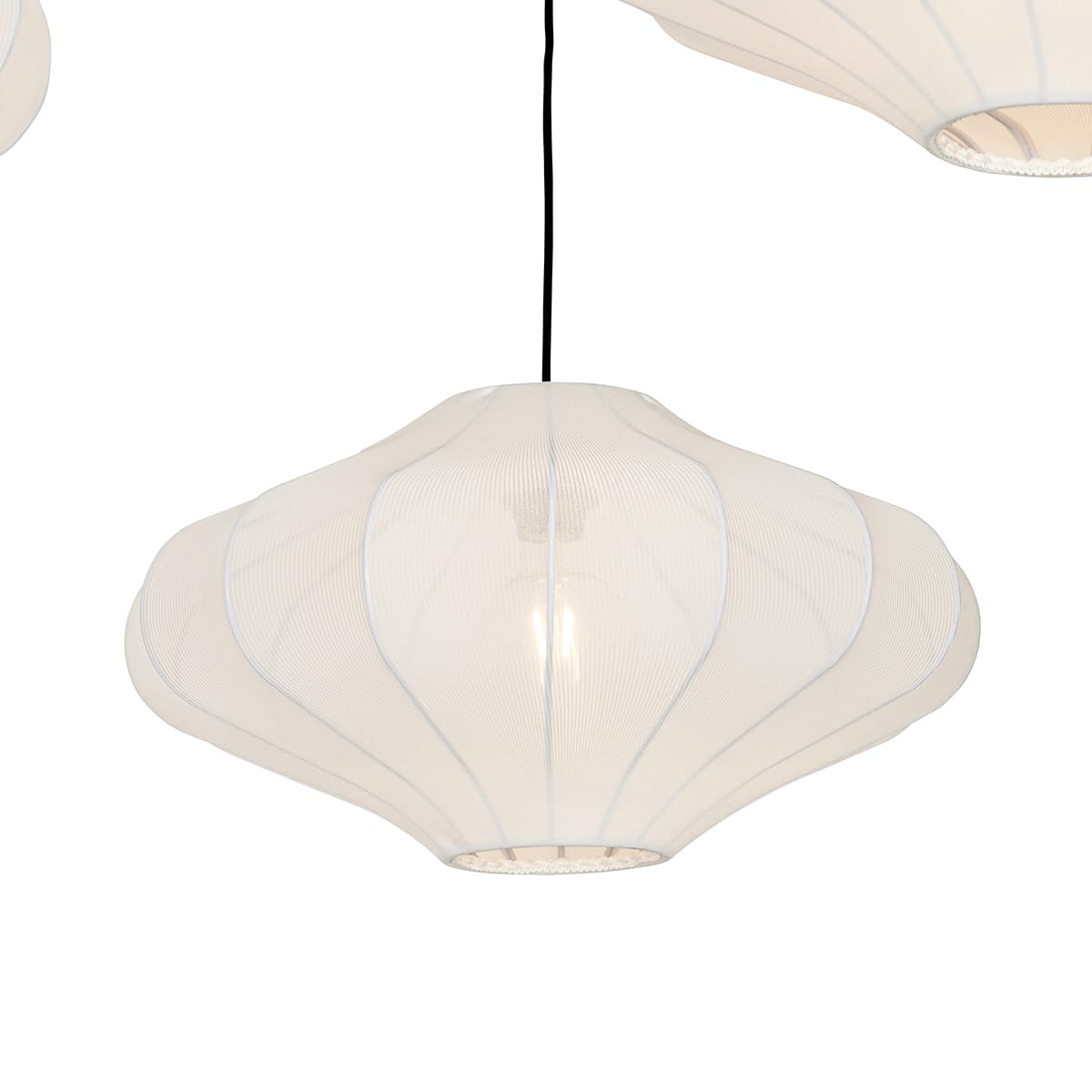 Qazqa Esstisch Japandi Pendelleuchte, Pendellampe - Plu - Weiß, Rund, 3-flammig, 100cm, Ideal als Esszimmerlampe