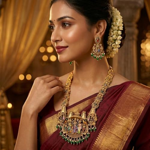 Image of Shining Diva Fashion Stylish Fancy Pearl Choker Traditional Jewellery Set for Women | Temple Necklace Set | Festive Wedding Party Necklace | 22k Gold Plated | Just Like Original Gold Jewellery