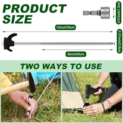 JaGely 20 Pcs 12 Inch Tent Stakes Screw in Camping Stake Heavy Duty Metal Spikes Ground Anchor Peg Threaded Tent Spikes with Hex Head Driver for Camping Garden Inflatable Outdoor Decor (Black) by JaGely - Used condition - Image 2