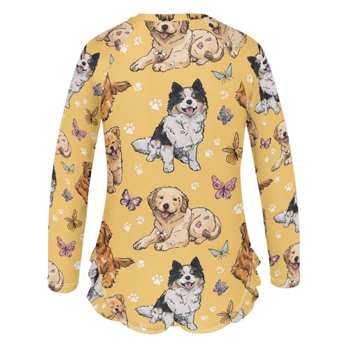 Dog Butterfly Pattern Girls Long Sleeve Swimsuit Rash Guard One Piece Bathing Suits Zipper 3-12T3